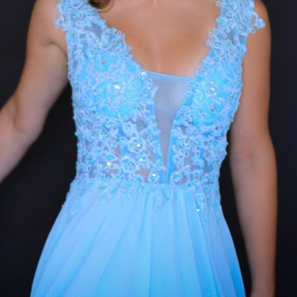 Light blue sequin silk Prom dress - Picture 2 of 4